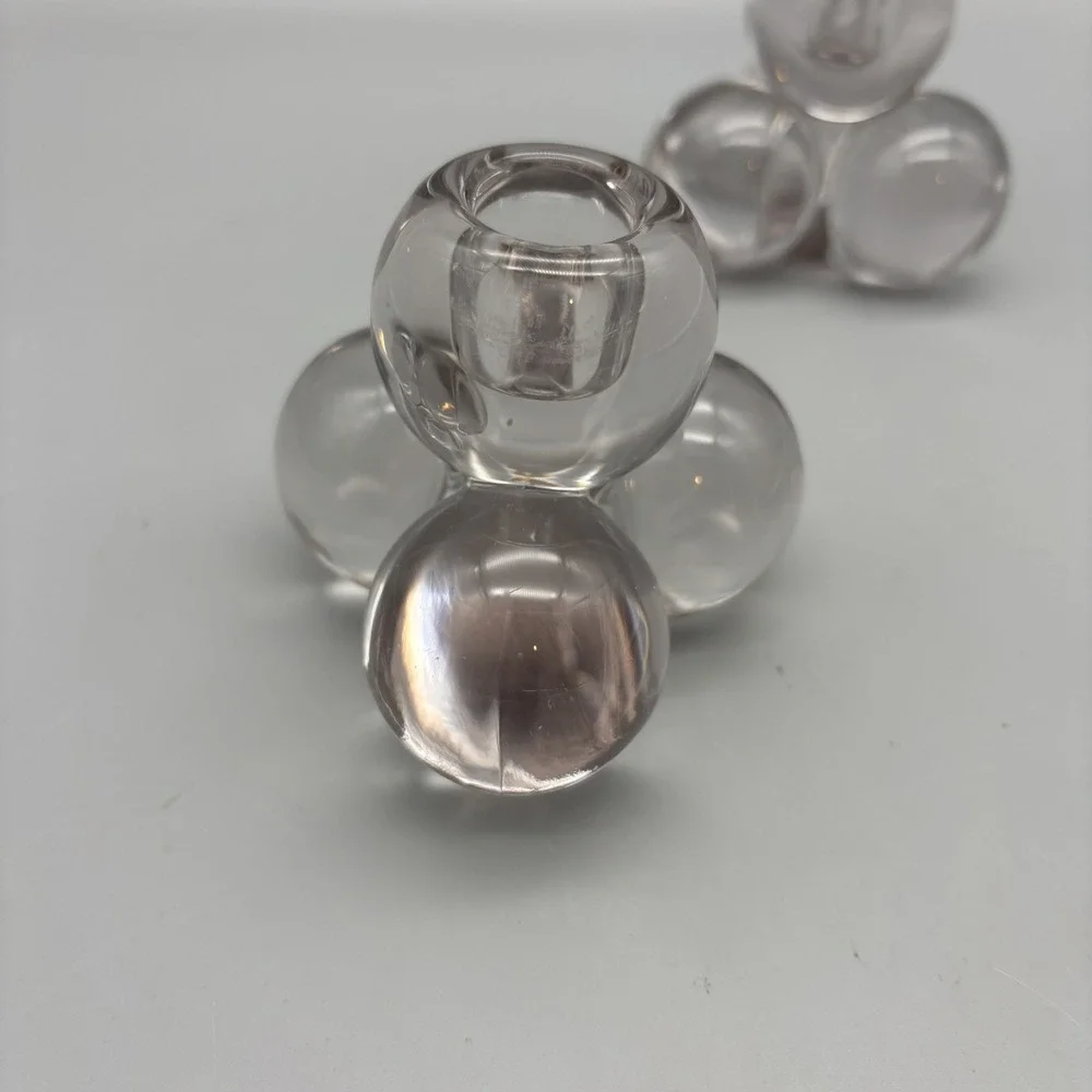 VTG MCM Westmoreland Pair (2) Clear Glass Sphere Ball Candle Holders MCM 3